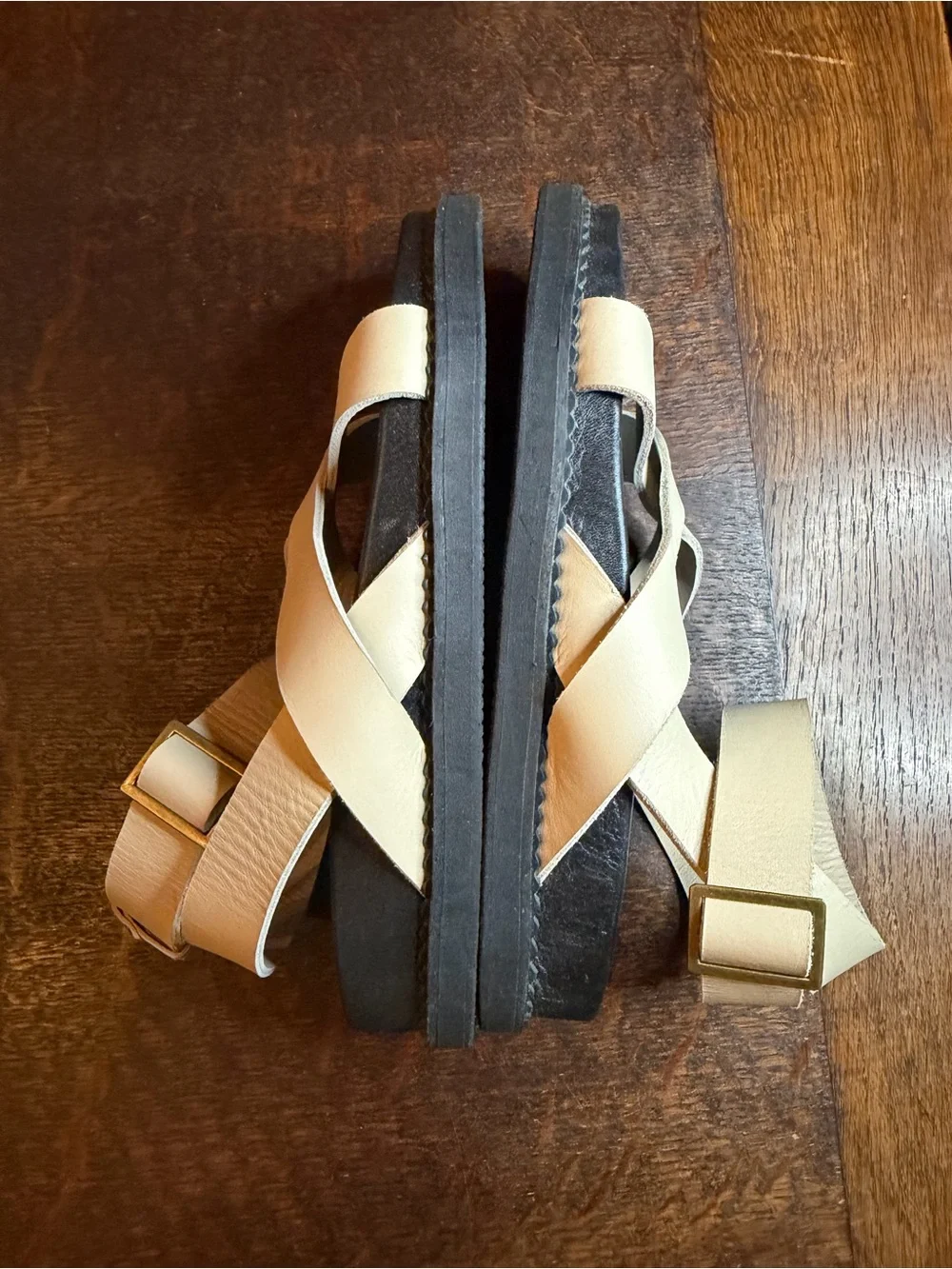The Bali Tailor Leni Leather Gladiator Sandals Bone Black Size 37